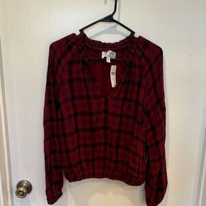 NWT anthropologie Cloth & Stone Burgundy Plaid Blouse